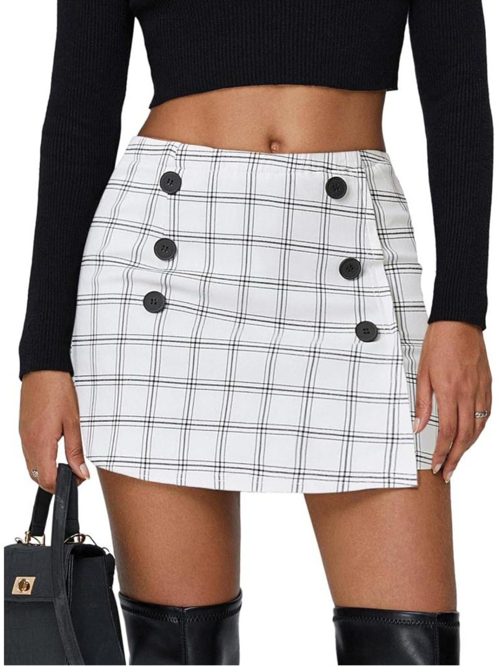 NWT White Plaid Button-Front Mini Skirt